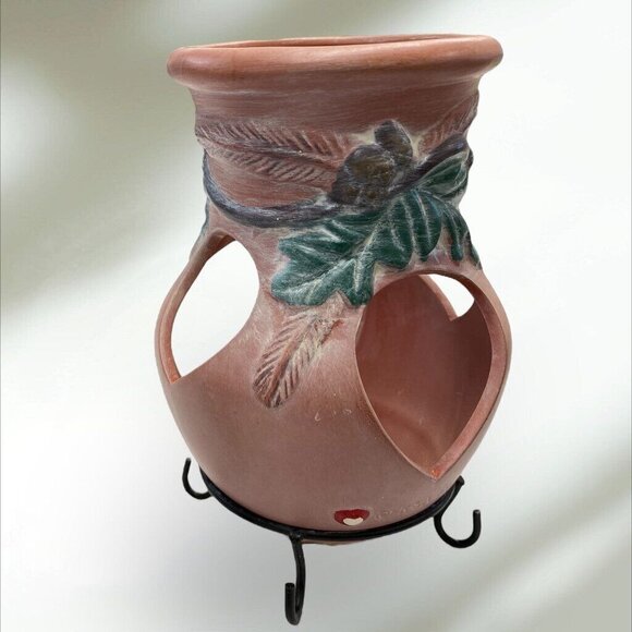 Terracotta Tealight Candle Holder Leaf Design & Stand - Picture 1 of 7
